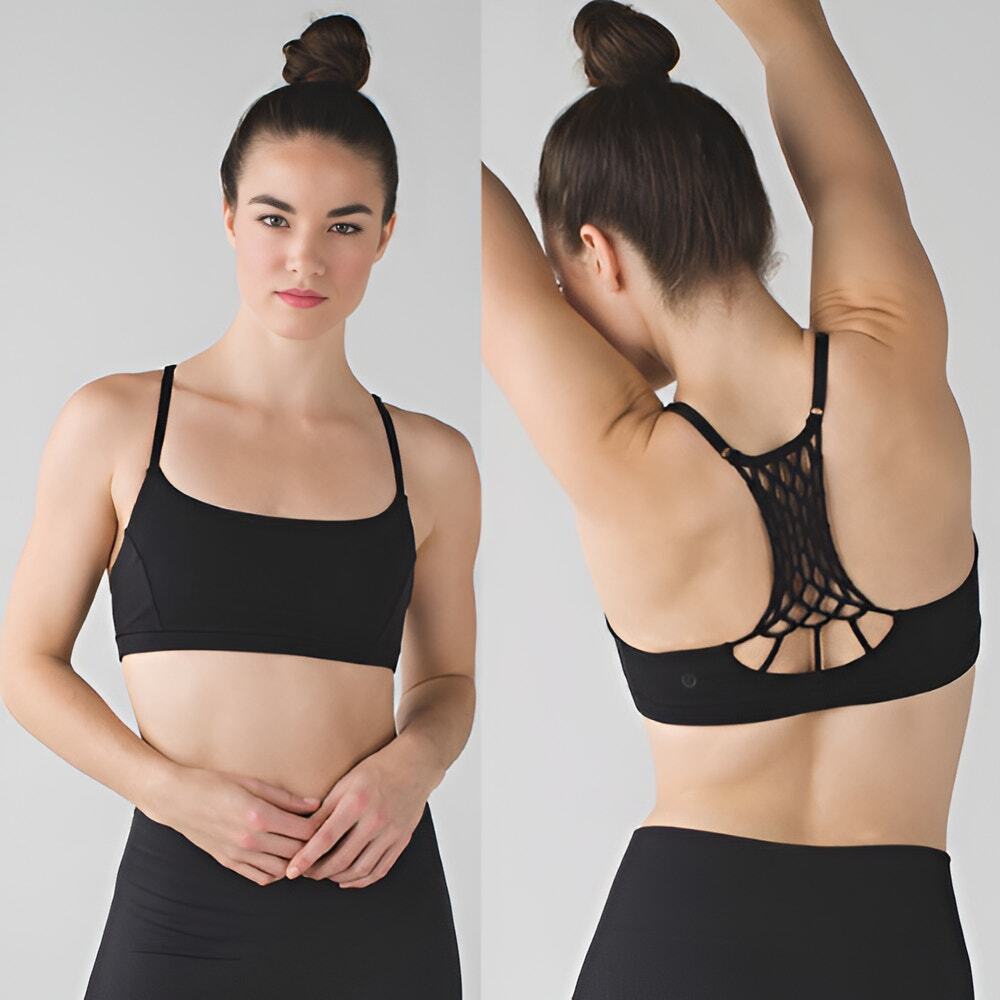 Lululemon Womens Athleisure True Self Macrame Strappy Sports Bra II Size 8 Black